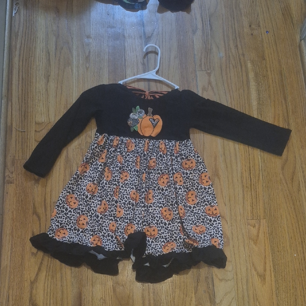 Black and Orange Pumpkin Kids Dress
